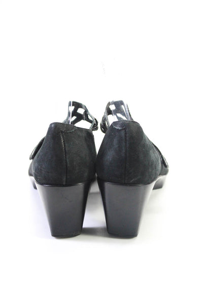 Naot Women's Round Toe Closure Leather Cone Heel Pumps Black Size 11