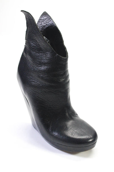 Marsell Womens Leather Back Zip Asymmetrical Platform Boots Black Size 6US 36EU