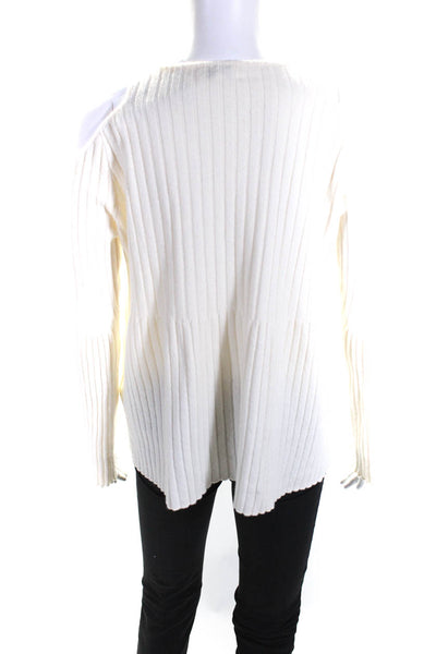 Parenti's Womens Ribbed Cold Shoulder Long Sleeved Pullover Sweater White Size S
