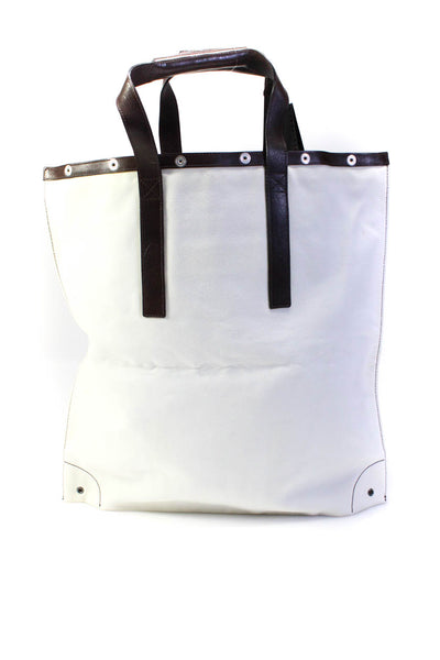 Burberry Women's Leather Trim Tote Handbag White Size L