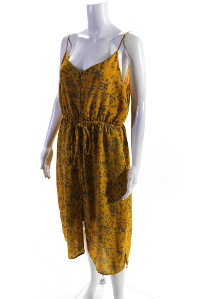 Cupcakes and Cashmere Womens Floral Print V-Neck Button Down Dress Yellow Size L