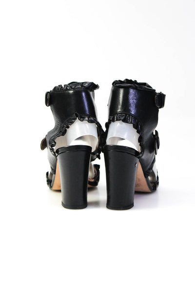 Laurence Dacade Womens Leather Ruffled Double Ankle Buckle Sandals Black Size 8
