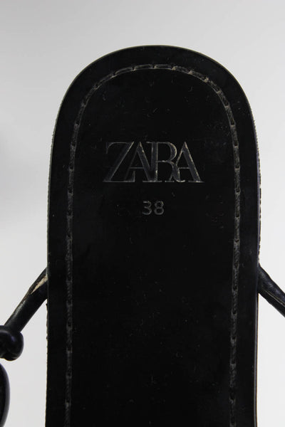 Zara Designer Womens Leather T-Strap Thong Flip Flops Black Brown Size 8 4 Lot 2