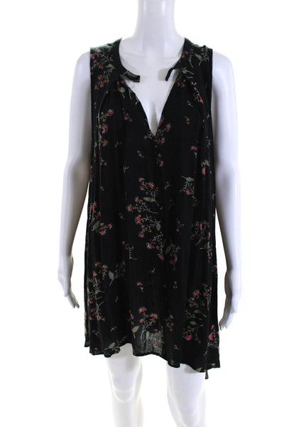 Free People Womens Floral Sleeveless Buttoned V Neck Tank Dress Black Red Size M