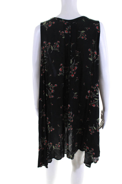 Free People Womens Floral Sleeveless Buttoned V Neck Tank Dress Black Red Size M