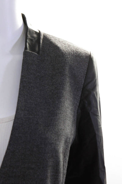 Trouve Women's Faux Leather Trim One Button V-Neck Jacket Gray Size XS