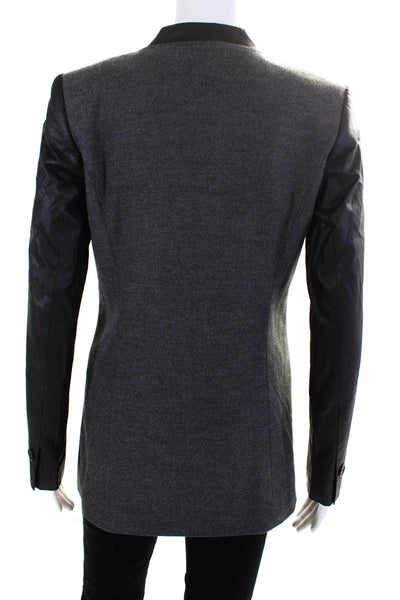 Trouve Women's Faux Leather Trim One Button V-Neck Jacket Gray Size XS