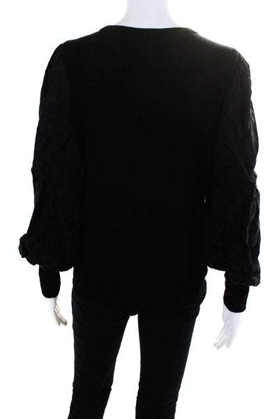 Fifteen Twenty Womens Patchwork Animal Print Long Sleeve blouse Top Black Size M