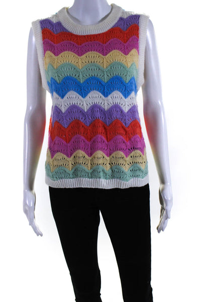 FRNCH Womens Crew Neck Knit Striped Top White Multi Size Small