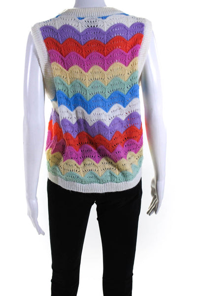 FRNCH Womens Crew Neck Knit Striped Top White Multi Size Small