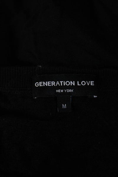 Generation Love Womens 3/4 Sleeve Faux Leather Crew Neck Sweater Black Medium