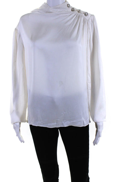 Intermix Womens Long Sleeve Crystal Button Silk Shirt White Size 14