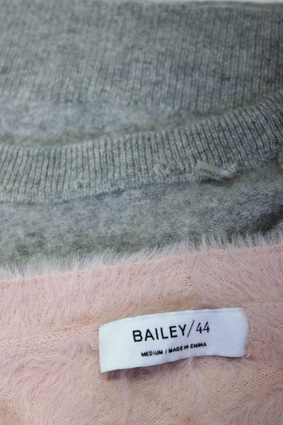 Bailey 44 WOmens Fuzzy Cardigan Striped Sweaters Pink Gray Size Medium Lot 2