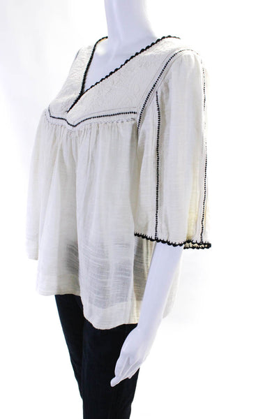 Masscob Women's V-Neck Short Sleeves Silk Blouse White Size S
