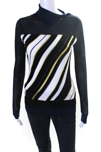 Roland Mouret Women's Turtleneck Long Sleeves Stripe Blouse Size XS