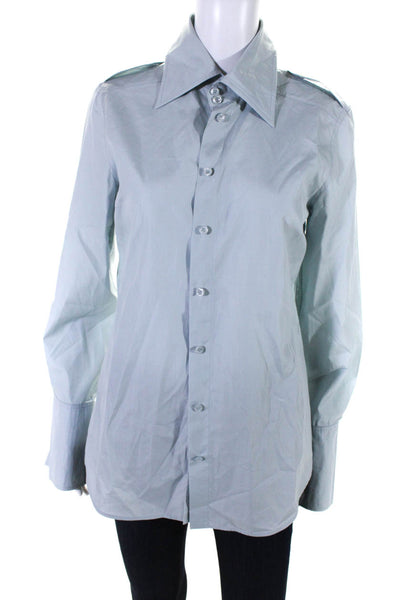 Gucci Womens Button Front Long Sleeve Collared Shirt Blue White Size IT 42