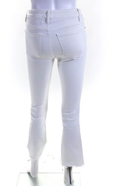 Frame Denim Womens High Rise Fringe Crop Mini Boot Cut Jeans White Denim Size 24