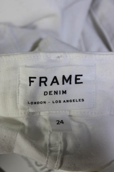 Frame Denim Womens High Rise Fringe Crop Mini Boot Cut Jeans White Denim Size 24