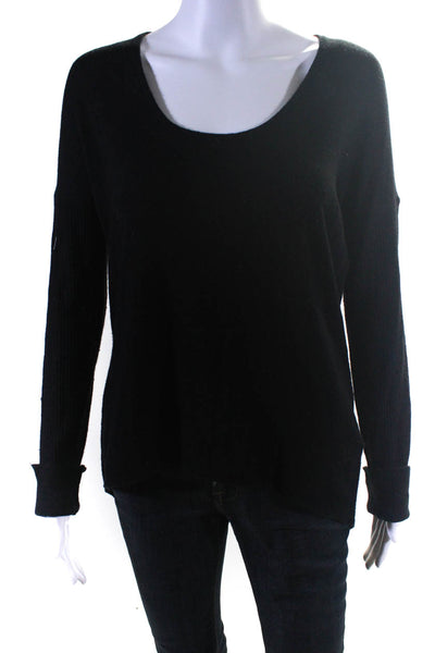 Helmut Womens Round Neck Long Sleeve High Low Pullover Sweater Black Size M