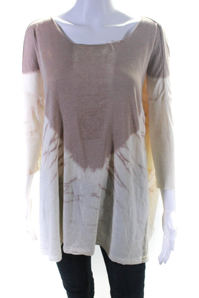Raquel Allegra Womens Cotton Ombre Tie Dye Print Long Sleeve Top Brown Size 2