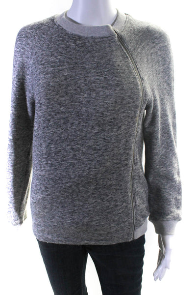 Theory Womens Cotton Asymmetrical Zipped Long Sleeve Texture Sweater Gray Size S