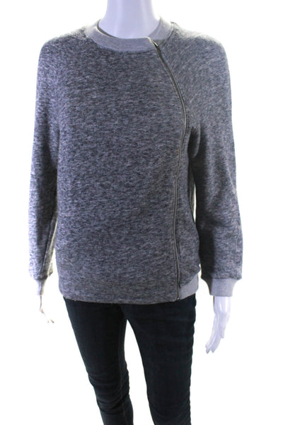 Theory Womens Cotton Asymmetrical Zipped Long Sleeve Texture Sweater Gray Size S