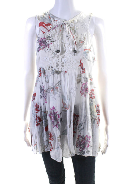 Matthew Williamson Womens Cotton Floral Print Ruffled Tied Blouse White Size 14