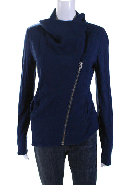 Helmut Lang Womens Long Sleeve Mock Neck Asymmetrical Zip Jacket Blue Size P