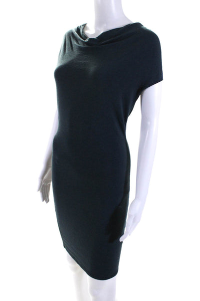 Helmut Womens Jersey Knit Cowl Neck Knee Length Sheath Dress Teal Blue Size PP