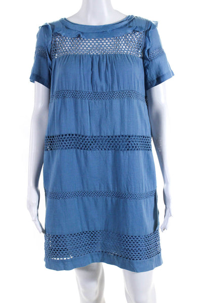 Isabel Marant Etoile Womens Round Neck Short Sleeved Tiered Dress Blue Size 34