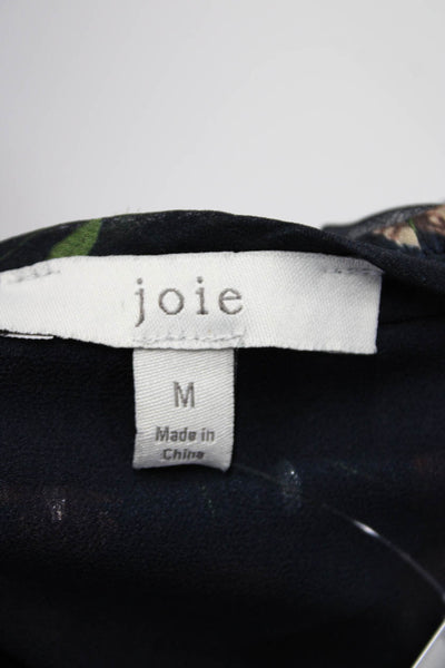 Joie Womens Ruched Long Sleeve Floral Square Neck Shirt Navy Blue Size Medium