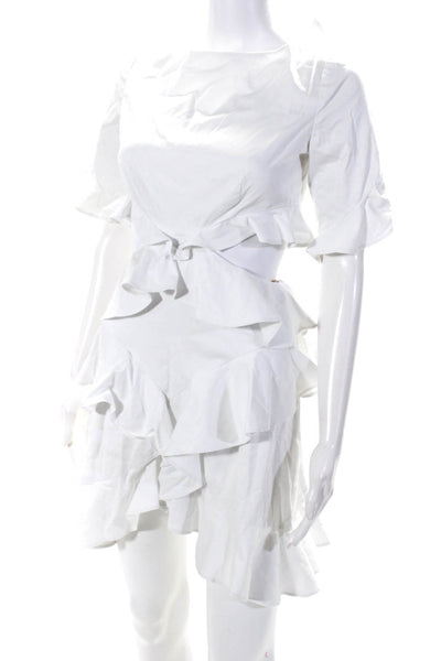 Fame and Partners Womens Short Sleeve Ruffled Cut Out Dress White Size 2