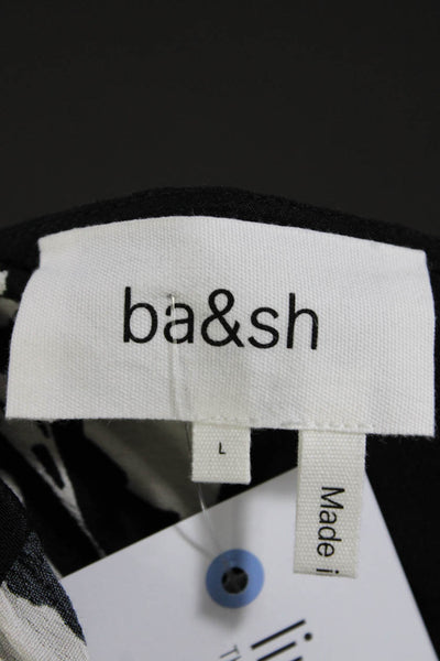 Ba&Sh Women's V-Neck 3/4 Sleeve Empire Waist Mini Dress Black Floral Size L