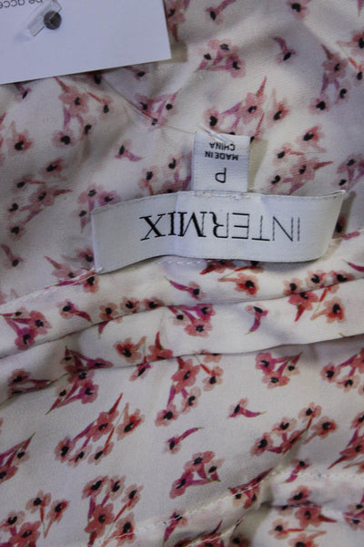 Intermix Womens Long Sleeve V Neck Floral Silk Shirt White Pink Size Petite