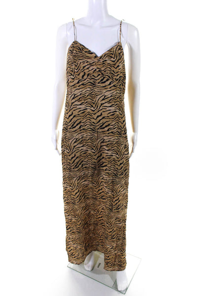 Vix Paula Hermanny Womens Brown Animal Print V-Neck Sleeveless Maxi Dress Size L