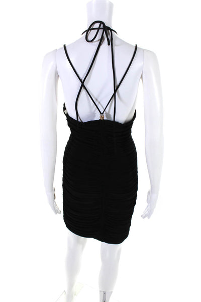 ALC Womens Black Ruched Beaded V-Neck Sleeveless Zip Back Bodycon Dress Size L
