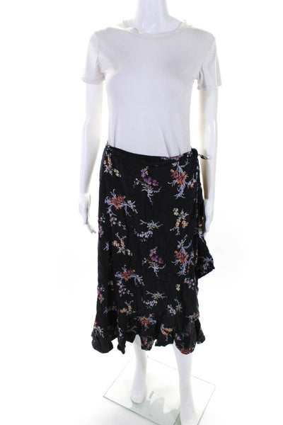 Paige Womens Floral Print Ruffle Hem Tie Closure Wrap Maxi Skirt Black Size M