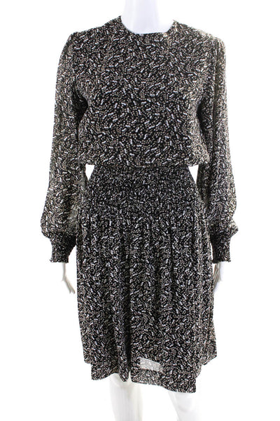 Maple & Cliff Womens Spotted Print Long Sleeved Blouson Dress Black Gray Size M