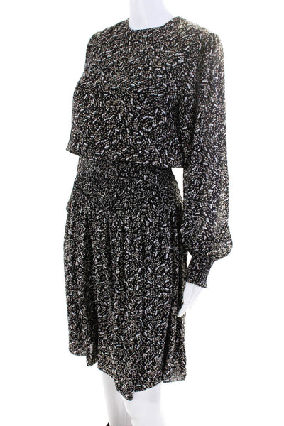 Maple & Cliff Womens Spotted Print Long Sleeved Blouson Dress Black Gray Size M