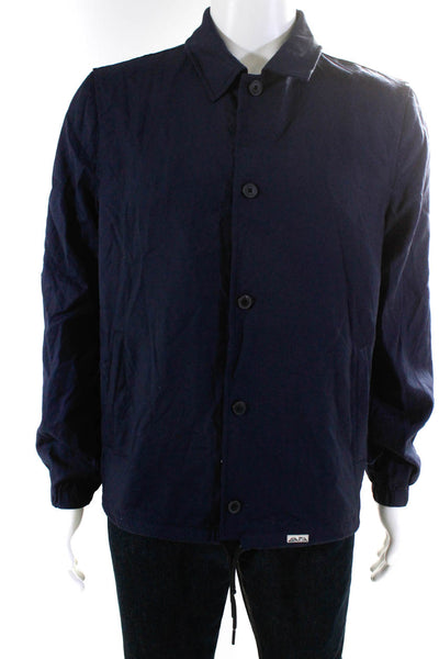 Ovadia & Sons Mens Long Sleeved Collared Button Down Jacket Navy Blue Size S