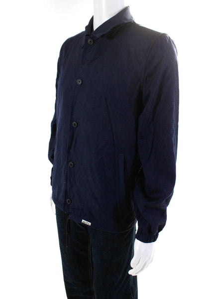 Ovadia & Sons Mens Long Sleeved Collared Button Down Jacket Navy Blue Size S