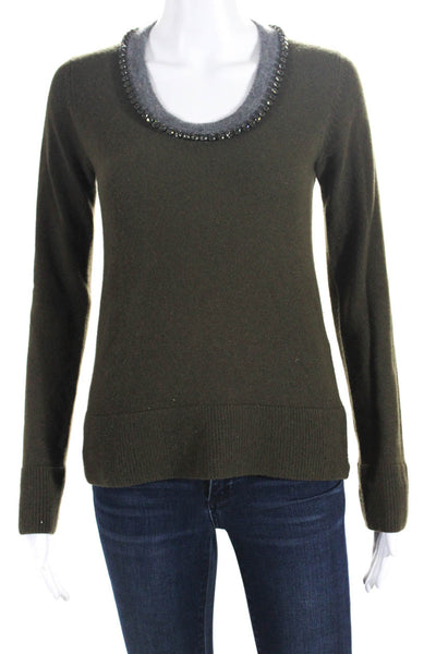 Gilmar Womens Wool Long Sleeve Rhinestone Trim Long Sleeve Sweater Brown Size 40