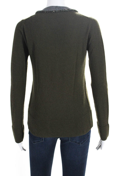 Gilmar Womens Wool Long Sleeve Rhinestone Trim Long Sleeve Sweater Brown Size 40