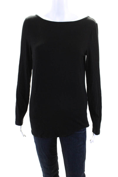 Halogen Womens Knit Long Sleeve Boat Neck V-Back Casual Shirt Top Black Size M