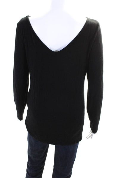 Halogen Womens Knit Long Sleeve Boat Neck V-Back Casual Shirt Top Black Size M