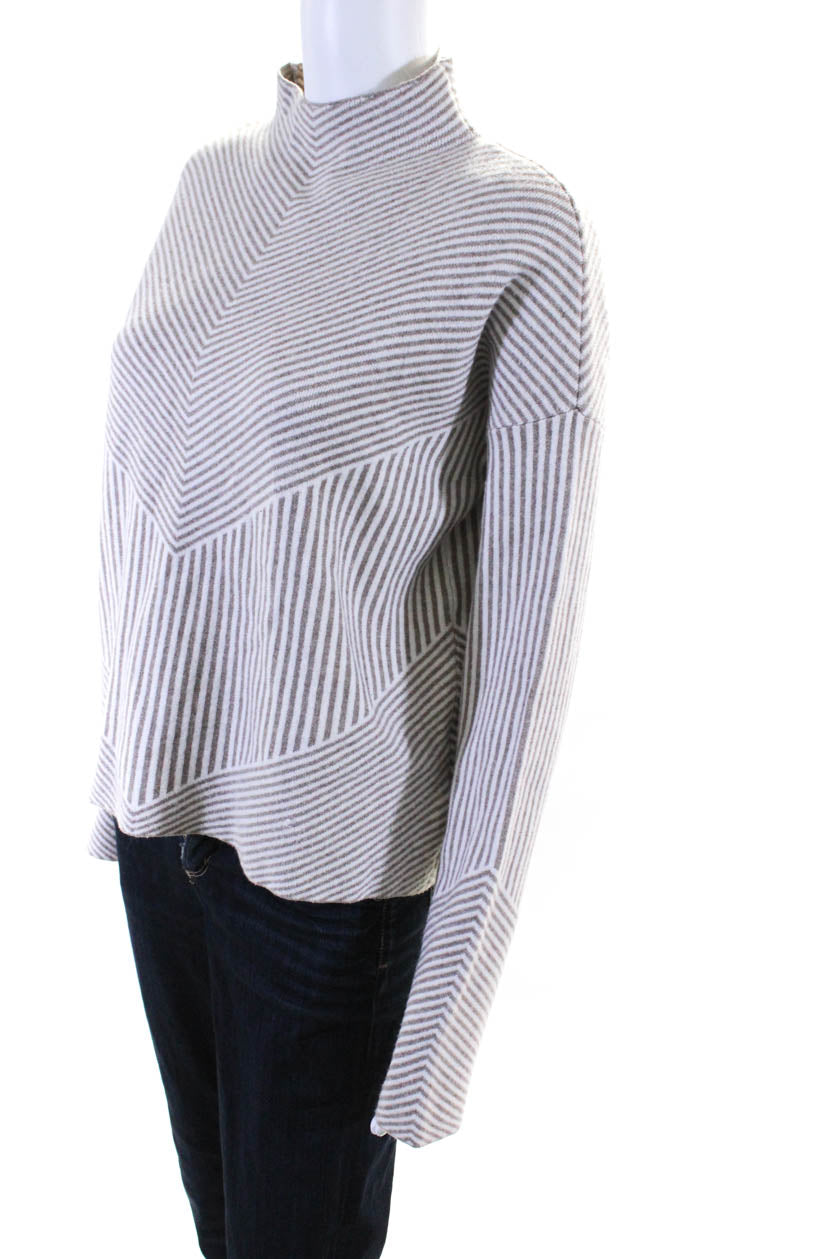 Cynthia Rowley Womens Tight-Knit Striped Print Mock Neck Sweater