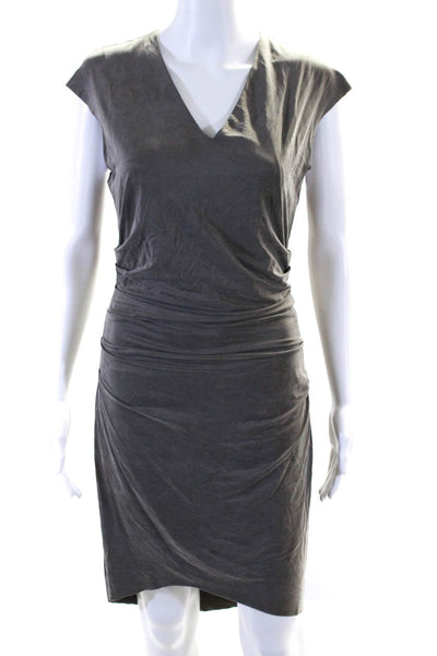 Helmut Lang Womens V Neck Short Sleeves Ruched Dress Gray Size Medium