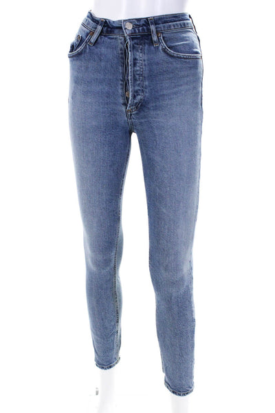 Agolde Womens Button Fly High Rise Medium Wash Skinny Jeans Blue Size 24