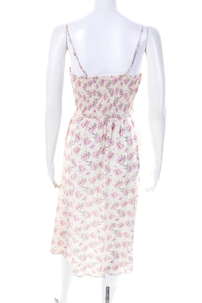 Intermix Womens Spaghetti Strap Square Neck Floral Midi Dress White Pink Silk 0