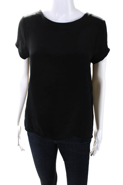 Cuyana Women's Short Sleeve Mock Neck Silk T-Shirt Black Size S